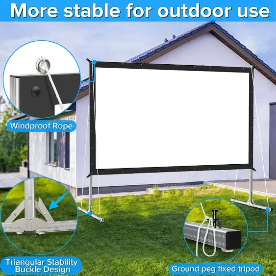 250 inch Projector Screen with Stand, Upgraded 3 Layers PVC 16:9 Large Outdoor Projector Screen, Portable Outdoor Movie Screen with Carrying Bag for Large Commercial Performance