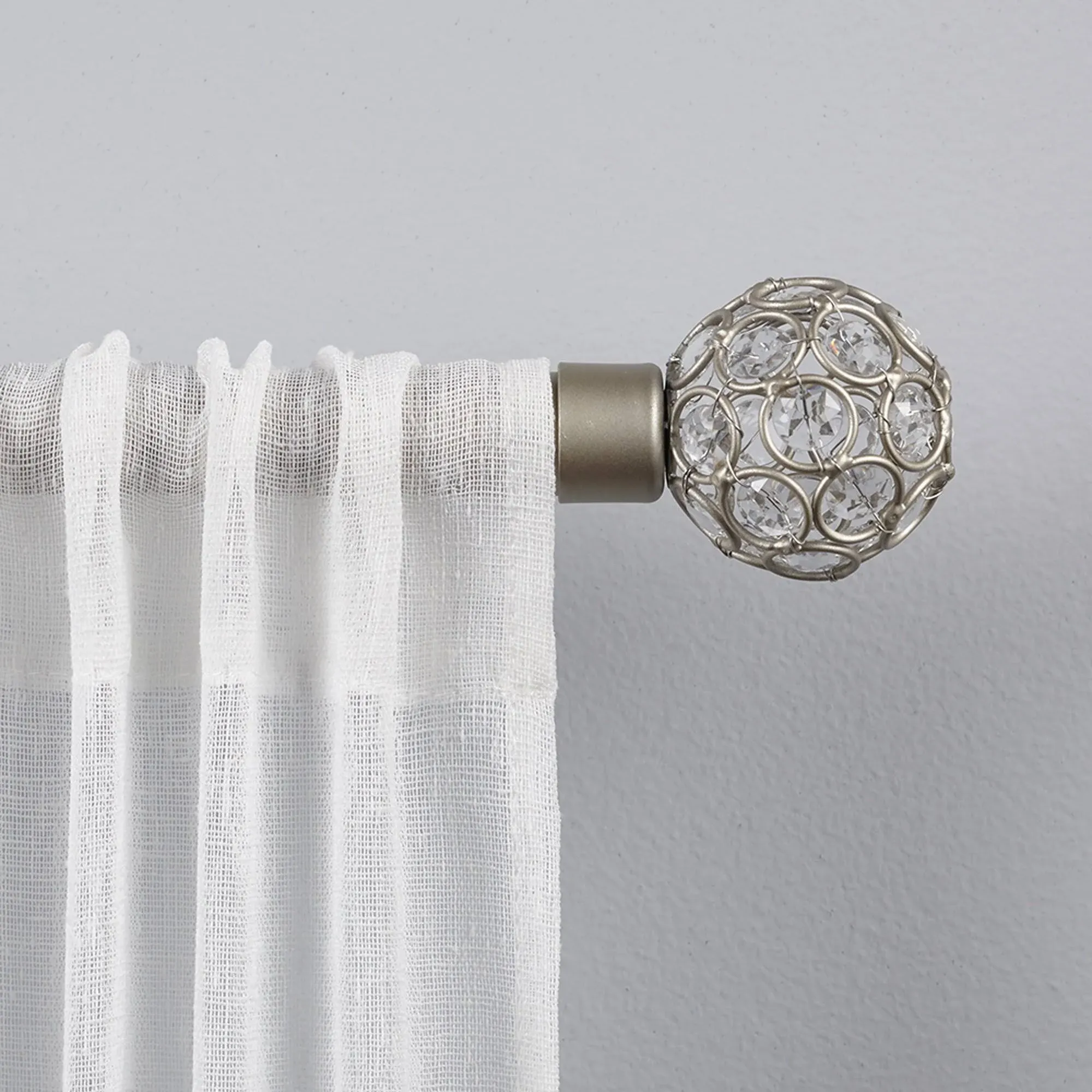 Exclusive Home Rings 1" Curtain Rod and Coordinating Finial Set, Matte Silver, Adjustable 36"-72"