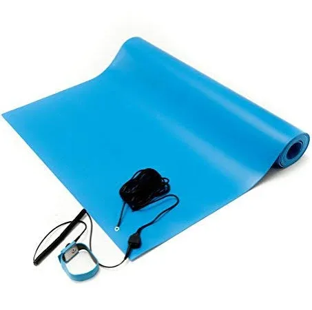 Bertech 1059-20x36BKT Blue Vinyl ESD Mat Kit with A Wrist Strap and Grounding Co