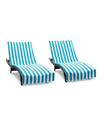 California Cabana Chaise Lounge Covers (2 Pack), Striped Color Options, 30x85 in. with 8" Fitted Pocket for Beach or Pool Chair