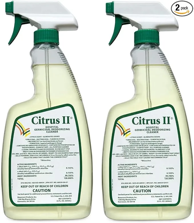 Hospital Germicidal Deodorizing Cleaner - Fresh Citrus Scent - Disinfecting Spray Cleaner- for Home, Hospital and Office Surfaces and Supplies - 22 Fl Oz - Pack of 2