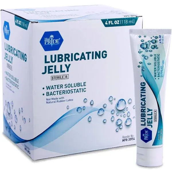 MED PRIDE Lubricating Jelly Tube| 4fl Oz Tubes, Box of 12| Water Soluble, Sterile, Bacteriostatic, | Ideal for Enema Equipment, Rectal Thermometer