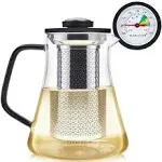 Teabloom 2-in-1 Tea Kettle and Tea Steeper - Glass Teapot with Thermometer and Stainless Steel Loose leaf Tea Infuser, No Whistle Kettles, Virtuoso 34-Ounce Tea Maker