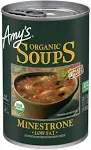 Amy's Soup, Vegan Hearty Minestrone, Made With Organic Vegetables, Beans and Pasta in Tomato Broth, Canned Soup, 14.1 Oz (12 Pack)