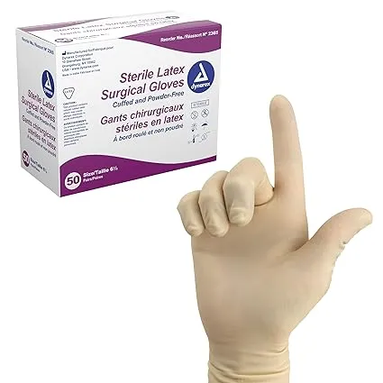 Dynarex 2365 Latex Surgical Glove - Powder Free, Sterile, Size 6.5