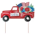 23.5"L Metal Patriotic/Americana Red Truck Yard Stake/Wall Decor - Contemporary - Garden Statues And Yard Art - by Glitzhome | Houzz