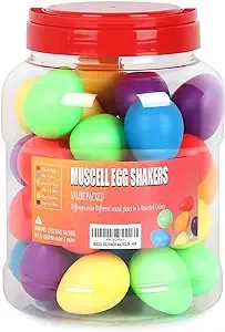 MUSCELL Egg Shakers,Professional Percussion Instruments with 6 Sounds for Live,Studio,Classroom Music, 36pcs in 6 colors w/Bottle Packing