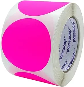 ChromaLabel 3 Inch Circle Sticker Labels, High Visibility Round Colored Stickers, Permanent Stickers - 500 Sticky Dots per Roll, Fluorescent Pink Label Stickers