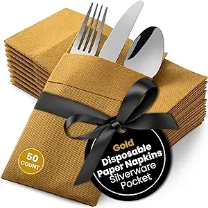 AH AMERICAN HOMESTEAD Paper Dinner Napkins - Linen-Like Wedding Napkins with Pocket for Silverware - Pre-Folded Disposable 15.75"x15.75" Size - Cloth-Like Thick and Highly Absorbent (50 Count Black)