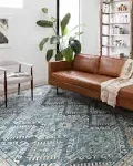 Loloi II Skye Collection SKY-03 Denim/Natural 7'-6" x 9'-6", .13" Thick,Area Rug,Soft,Durable,Vintage Inspired,Distressed,Low Pile,Non-Shedding,Easy Clean,Printed,Living Room Rug