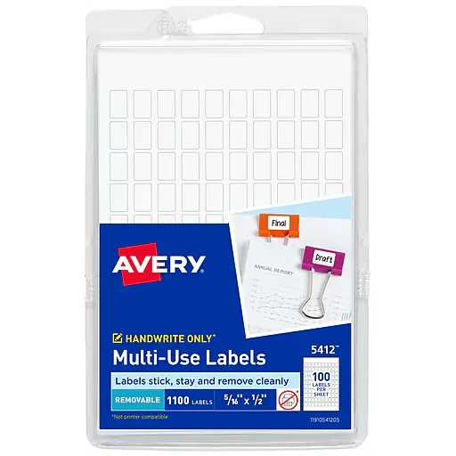 Avery Multipurpose Labels, 5/16" x 1/2", White, Non-Printable, 1100 Labels/Pack (5412) | Staples