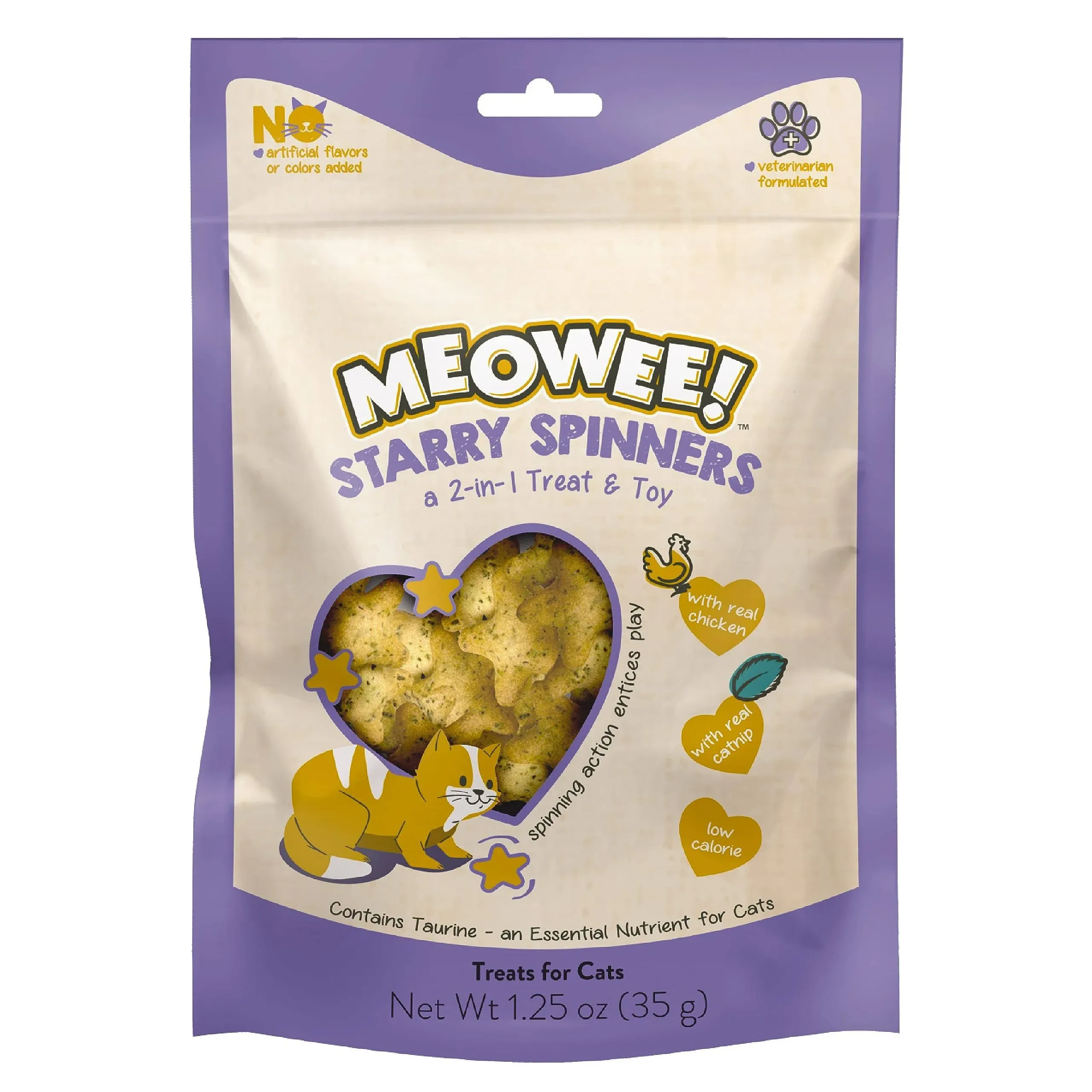 Meowee! Starry Spinners with Real Chicken Chicken Liver & Catnip Crunchy Cat Treat