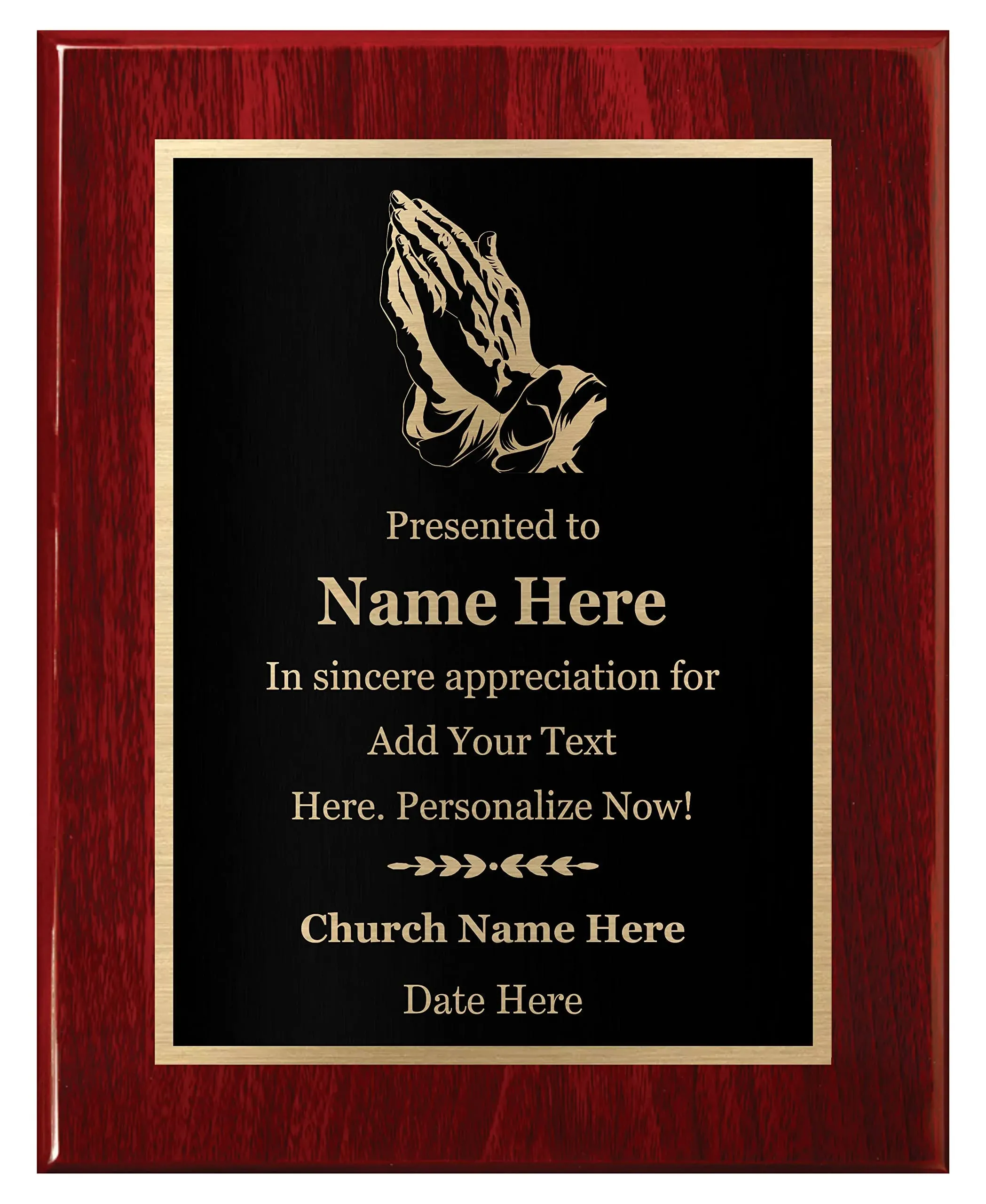 Personalized Religious Award 8x10, Customized Plaque for Church, Temple - Executive Series Mahogany Piano Wood Board, Modern Design - Customize Now