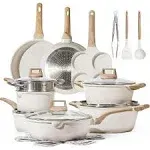 CAROTE 21pcs Pots and Pans Set, Nonstick Cookware Sets, White Granite Induction Cookware Non Stick Cooking Set