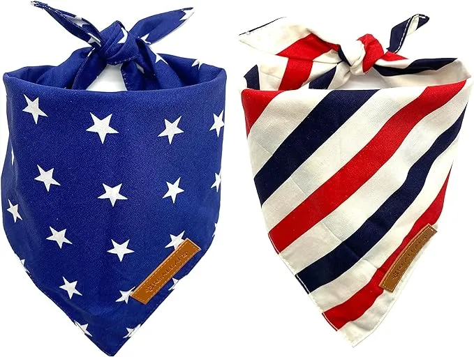 Realeaf 4th of July Dog Bandanas 2 Pack, Reversible American Flag Pet Scarf for Boy and Girl, Premium Durable Fabric, Patriotic Bandana for Large and Extra Large Dogs (X-Large)