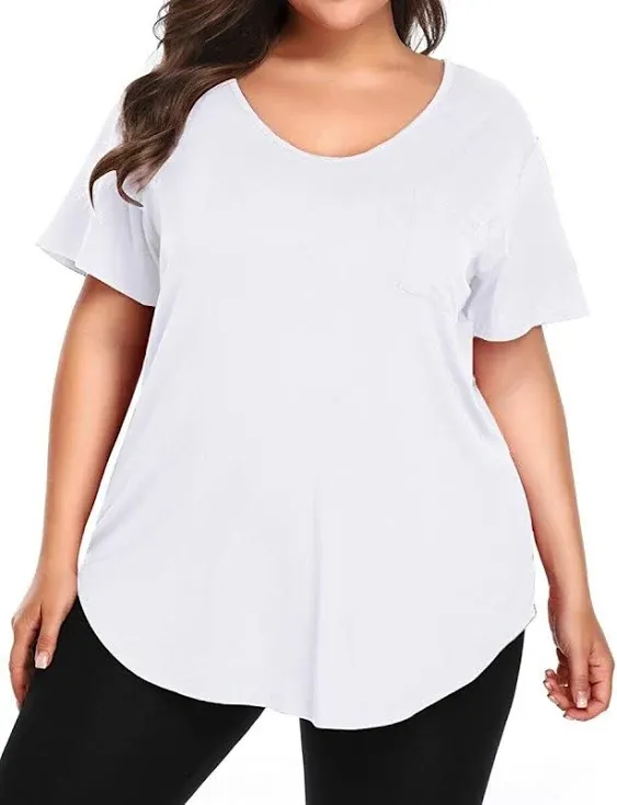 BELAROI Women Plus Size V-Neck Tunic Top Loose T Shirt with Pocket