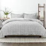 Home Spun Premium Ultra Soft 3-Piece Puffed Rugged Stripes Duvet Cover King Set - Gray