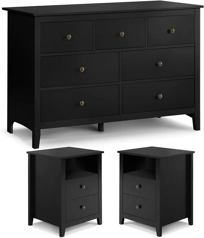 LQFATEST 3 Pieces Bedroom Set, 7 Drawer Dresser and 2 Drawer Nightstands Set ...