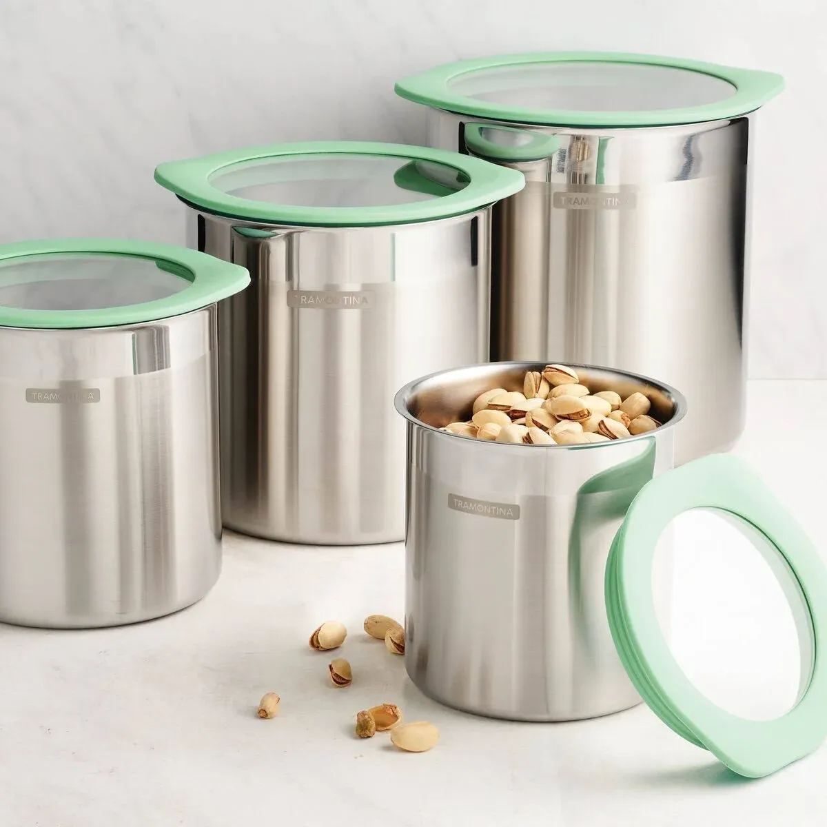 Tramontina 4 PC Stainless Steel Canister Set Mint Green, 80204/025DS