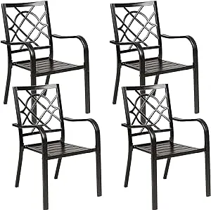 2 Pieces Patio Wrought Iron Chairs, Metal Outdoor Dining Chairs, Stackable