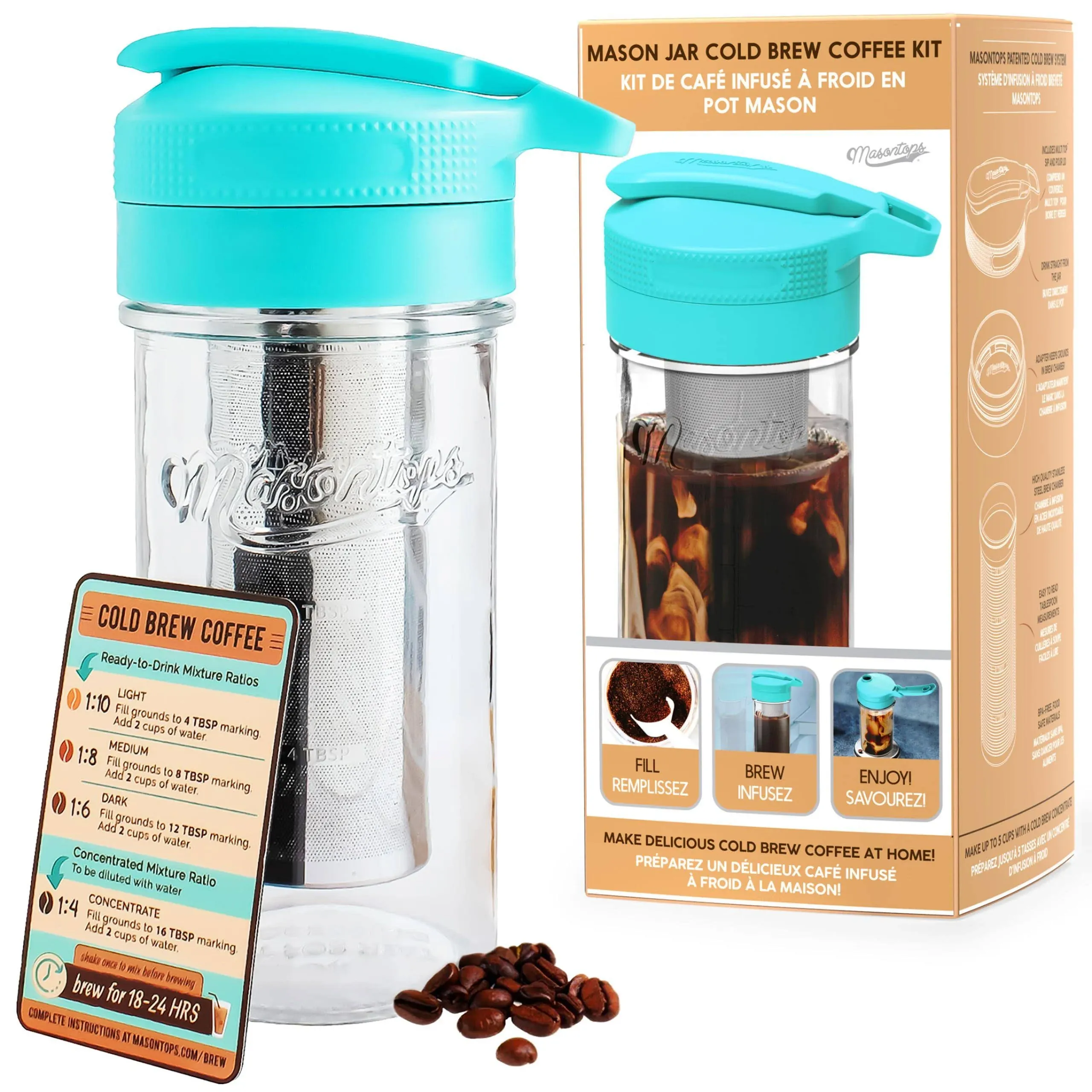 Masontops Wide Mouth Teal Cold Brew Coffee Kit with Jar