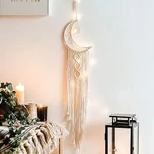 Styleonme Moon Macrame Wall Pediments, Moon Dream Catcher, Boho Room Decor, Teen Girls Room Decor, Gifts for Mom, Gifts for Women, Gifts for Girls, Moon Textiles Handmade (White)