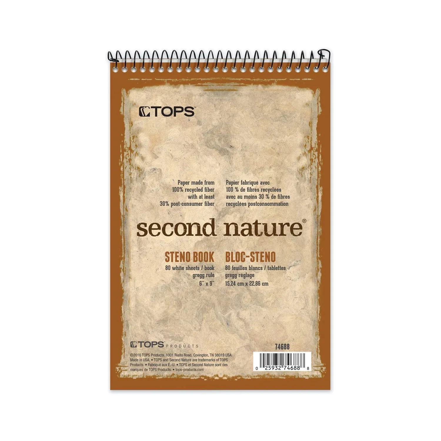 Tops Second Nature Steno Books, 6" x 9", Gregg Ruled, 80 Sheets, White, Pack of 12