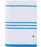 Tommy Hilfiger Modern American Stripe Bath Towel, 30 x 54 Inches, 100% Cotton 574 GSM (White/Swedish Blue)