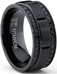 Bonndorf Men's Titanium Double Row Black Cubic Zirconia Wedding Band Ring