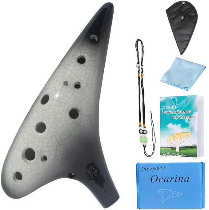 Ice-Crack Alto C Ceramic Ocarina With Song Book For Beginners, 12 Hole Ocarina