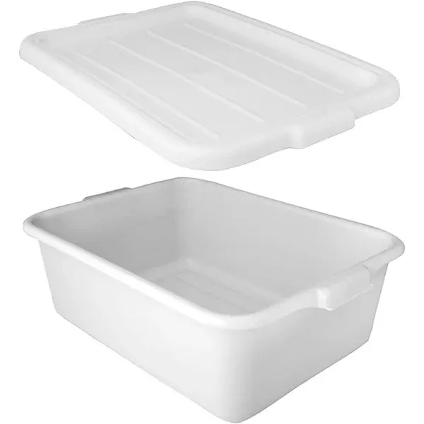 6 PACK 20&#034; x 15&#034; x 7&#034; WHITE Storage Plastic Dish Restaurant Food Bus Tub w/ Lid