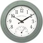 La Crosse 8" Sage Green Indoor/Outdoor Classic Quartz Analog Clock with Temp, 433-3020