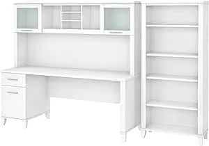 Bush SET020WH Somerset 72-Inch Computer Desk with Hutch and 5-Shelf Bookcase, White