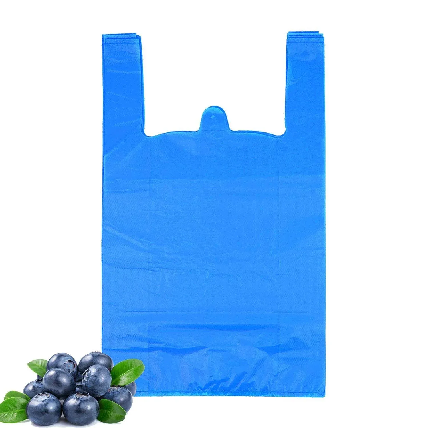 LazyMe T-Shirt Carry-Out Bags Plastic Grocery Bags with Handles Shopping Bags in Bulk Restaurant Bags, Standard Supermarket Size,12 x 20 inch (50 Pcs, Blue)