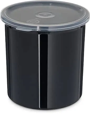 Carlisle FoodService Products Classic Round Storage Container Crock with Lid for Kitchen, Restaurants, Home, Plastic, 1.2 Quarts, Black