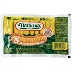 Nathans Famous Franks, Beef, Skinless, Bun Lengh - 8 franks, 12 oz