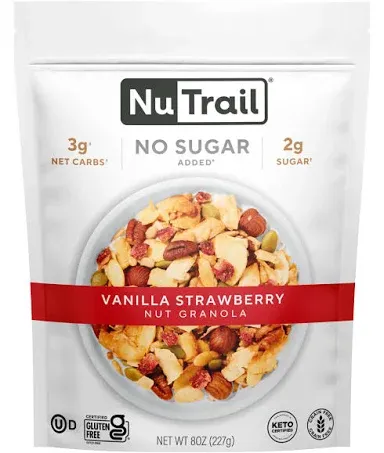 NuTrail Nut Granola Cereal, Vanilla Strawberry, No Sugar Added, Keto, Low Carb, Gluten Free, Grain Free, Healthy Breakfast 8 oz. 1 Count