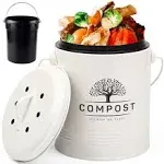 Perfnique Kitchen Compost Bin, 1.3 Gallon Countertop Compost Bin with Lid, Indoor Compost Bucket Includes Inner Bucket Liner and Carbon Filter, Small Compost Bin (Without Bags, Cream)