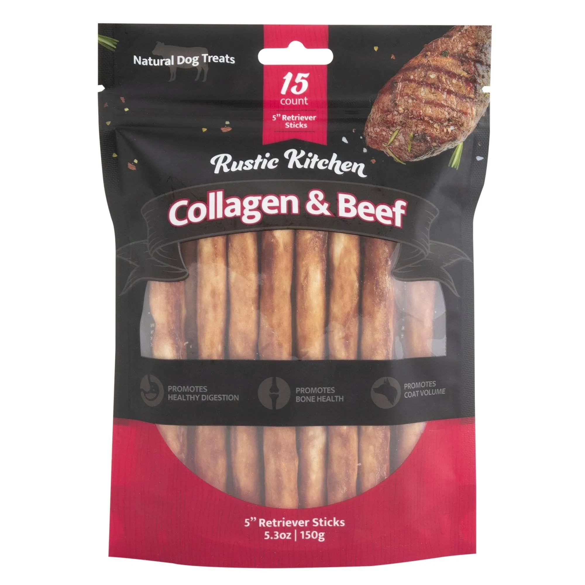 Rustic Kitchen Collagen Retriever Sticks Beef Flavored Dog Treat, 15 Count