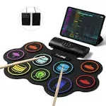 The ONE Electronic Drum Set with Free App, 9 Pads Roll Up Drum Kit with Headphones, Built-in Speaker, Drum Sticks, Pedals, Support Bluetooth MIDI/Recording, Great Holiday/Birthday Gift for Kids