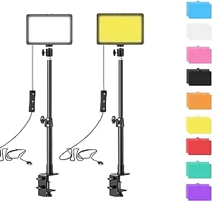 SWDPORT 1 Pack LED Desk Key Light Video Light with C-Clamp Stand 9 Color Filters Studio Photography Lighting for Video Recording Conference Low-Angle