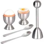 Xicennego Egg Cracker Topper Set of 5 - Includes 2 Egg Cups, 2 Spoons and 1 Cutter - Stainless Steel Easy Egg Opener