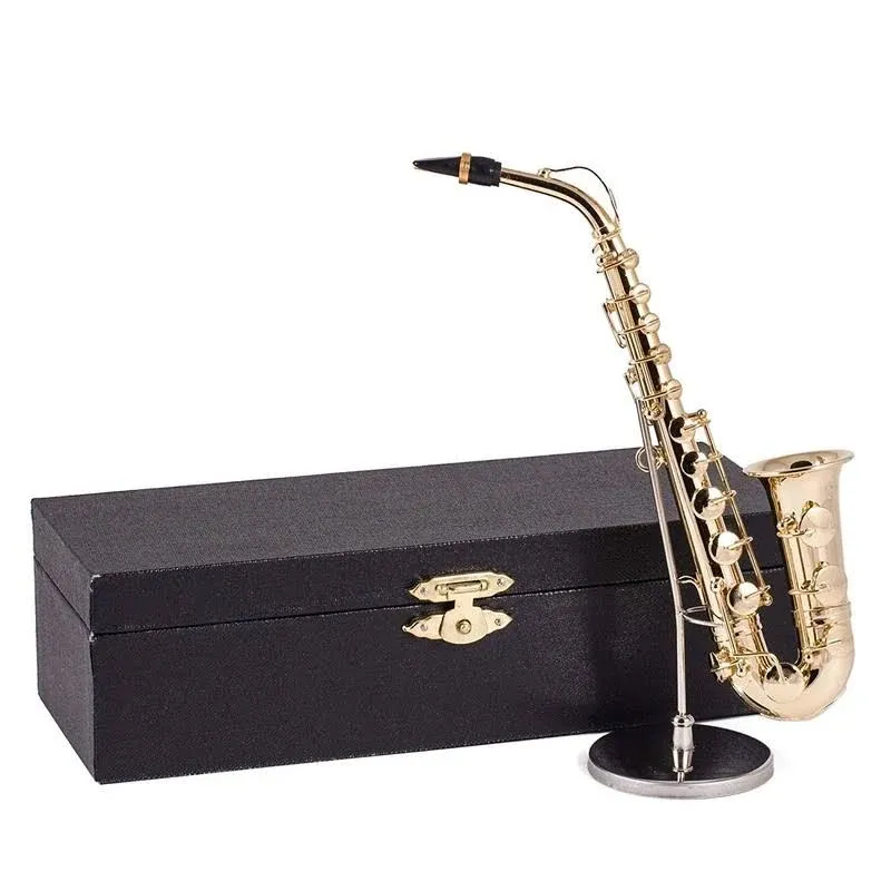 Broadway Gifts Co. Decorative Gold Saxophone Music Instrument Miniature Replica with Case - Size 6.5 in. Does Not Play!