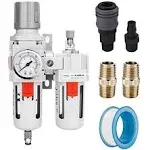 Nanpu 3/4 inch NPT Compressed Air Filter Regulator Lubricator Combo (FRL) Water/Oil Trap Separator - Gauge(0-150 psi), 5 Micron Brass Element,Poly