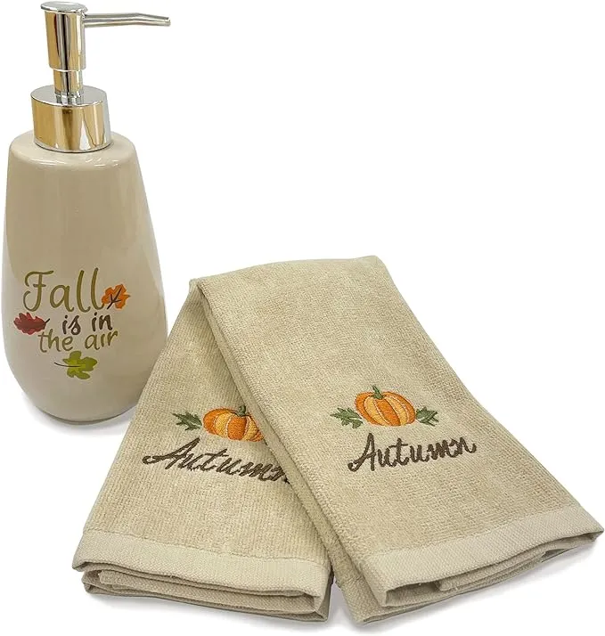 Avanti Linens - Bathroom Accessories, 3-Piece Set Including Soap Dispenser & Fingertip Towels, Autumn Bath Decor (Fall is in The Air)