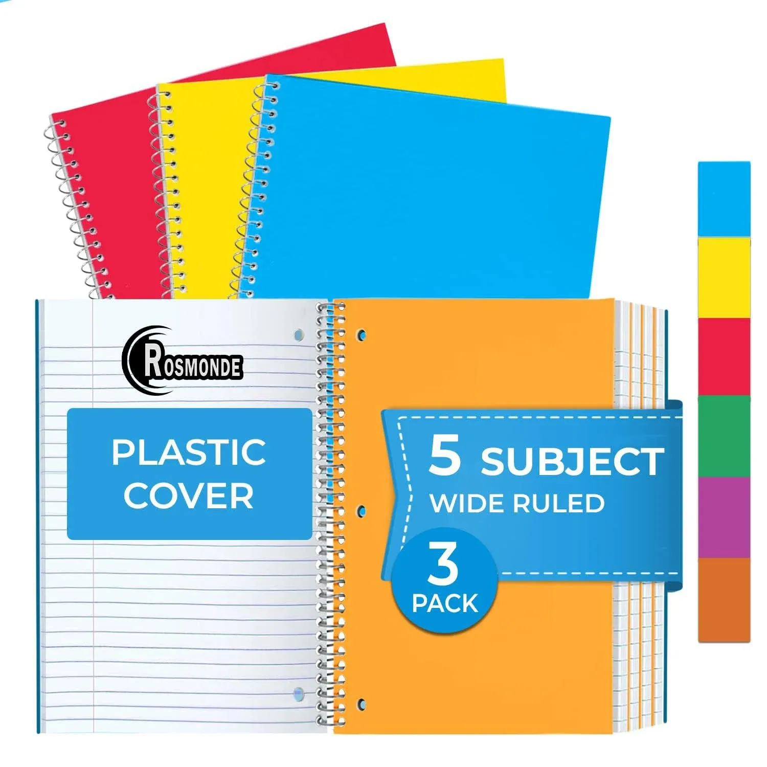 Rosmonde 5 Subject Notebook Wide Ruled Water Resistant Cover Spiral