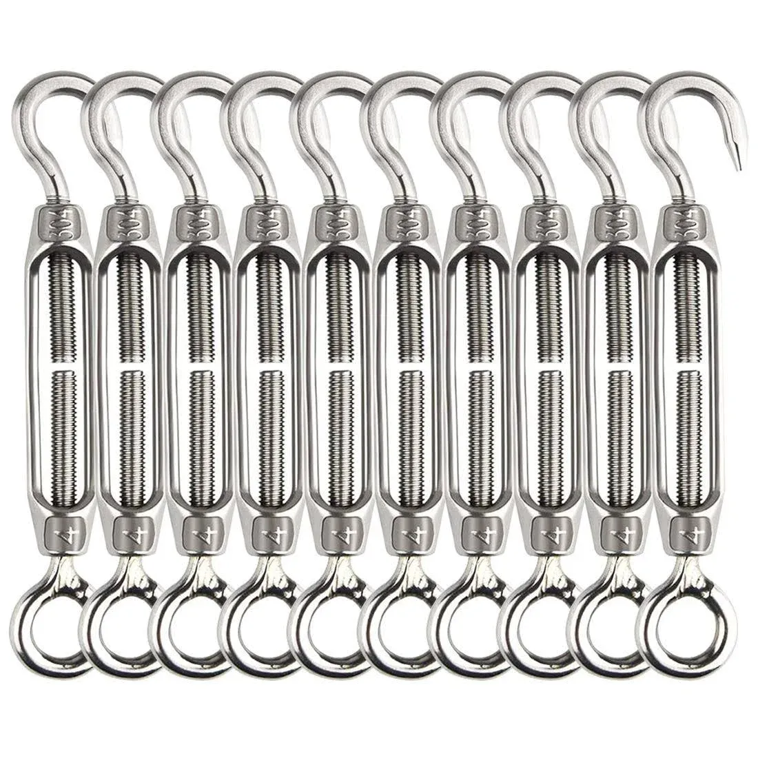 Turnbuckle Lsqurel 10PCS 304 Stainless Steel Turnbuckle Hook and Eye Heavy Duty M4 M6 M8 M10 Tensioner Adjustable Shade Sail Hardware for Tightening up Metal Cable Wire 5/32 1/4 5/16 3/8