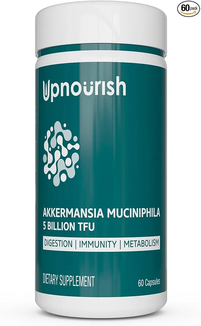 UpNourish Akkermansia Muciniphila Probiotics for Digestive Health - 5 Billion TFU Akkermansia Probiotic for Leaky Gut Repair, GLP-1 and Immunity,