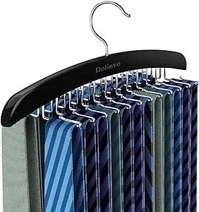 Upgraded Tie Rack Tie Hanger 24 Hooks Wooden Tie Organizer, Space Saving Tank Top Hanger,Belt Organizer for Closet,Bra Organizer with 360°Rotating