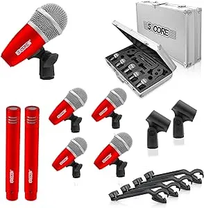 5 Core 7 Piece Red Drum Microphone Kit